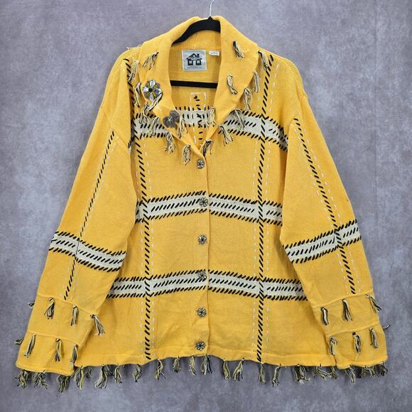 Storybook Knits Jackets & Blazers - Storybook Knits Yellow Tassel Western Vintage Rhinestone Cotton Coat Jacket 3X